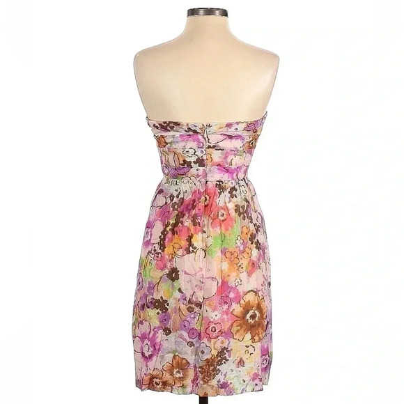 J. Crew Silk Blend Watercolor Pastel Strapless Floral Cocktail Dress Size 0 - Picture 2 of 2